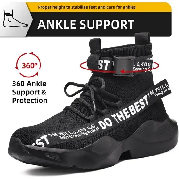Unisex Black Comfortable Lightweight Safety Sneakers for Industrial Work